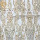 3D Wedding Dress Embroidery Fabric Beaded Lace Fancy Floral Pattern